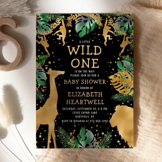 サファリベイビーシャワーブラック金ゴールド招待状
