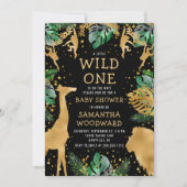 サファリベイビーシャワーブラック金ゴールド招待状 (正面)