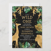 サファリベイビーシャワーブラック金ゴールド招待状 (正面)