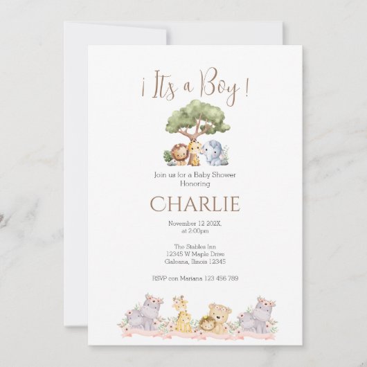 サファリベイビーシャワーボーイ招待 招待状 (正面)