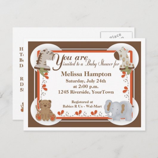 サファリベイビーシャワーポストカード招待状 インビテーションポストカード (正面/裏面)