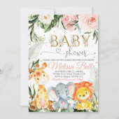 サファリベイビーシャワー招待状ガールピンクヨンワイルド 招待状 (正面)