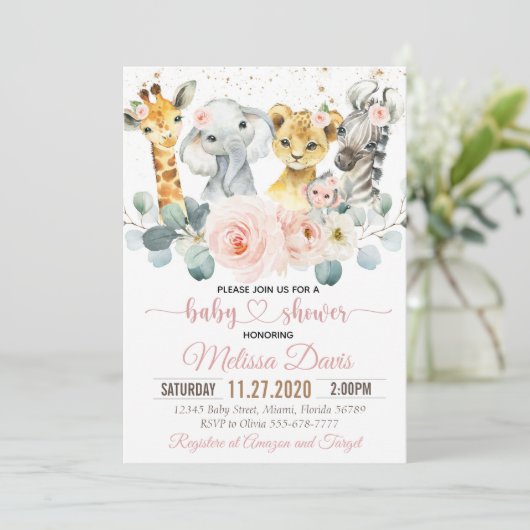 サファリベイビーシャワー招待状ガールヤングワイルド 招待状 (スタンド正面)