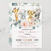 サファリベイビーシャワー招待状ガールヤングワイルド 招待状 (正面/裏面)