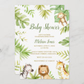 サファリベイビーシャワー招待状ジャングルジェンダーニュートラル 招待状 (正面/裏面)