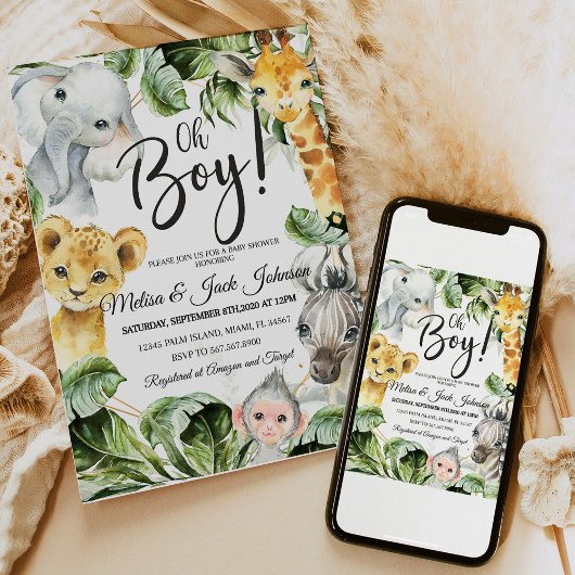 サファリベイビーシャワー招待状ボーイジュングルワイルドベビー 招待状