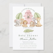 サファリベイビーシャワー招待状 ガール ジャングル 招待状 (正面)
