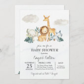 サファリベイビーシャワー招待状、ヴィンテージジャングル 招待状 (正面/裏面)