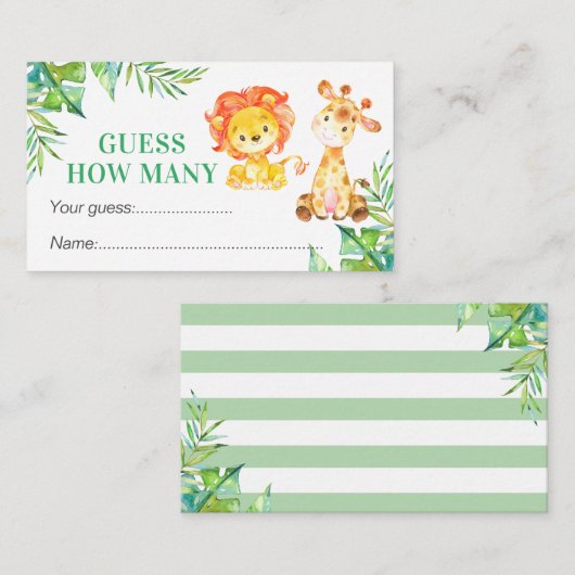 サファリベイビーシャワー誕生日ゲームの数を推測 エンクロージャーカード (正面/裏面)