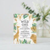 サファリベイビーシャワー金ゴールドグリーン招待状はがき ポストカード (スタンド正面)