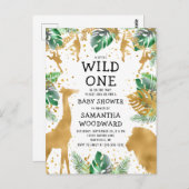 サファリベイビーシャワー金ゴールドグリーン招待状はがき ポストカード (正面/裏面)