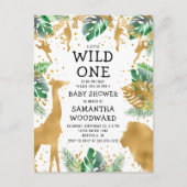 サファリベイビーシャワー金ゴールドグリーン招待状はがき ポストカード (正面)