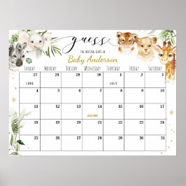 サファリベイビーシャワー 出産予定日推測カレンダーポスター ポスター