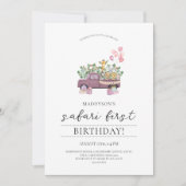 サファリベビーアニマルクトラック1st誕生日パーティー招待 招待状 (正面)