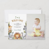 サファリベビーアニマルズファースト誕生日サンキューカード サンキューカード (正面)