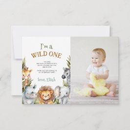 サファリベビーアニマルズファースト誕生日サンキューカード サンキューカード