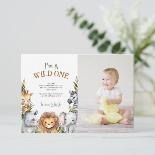 サファリベビーアニマルズファースト誕生日サンキューカード サンキューカード (スタンド正面)
