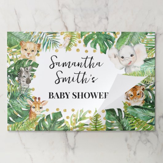 サファリベビーアニマルズベビーシャワーティアー遠くにランチョンマット ペーパーパッド (折り畳み)