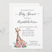 サファリベビーキリンとピンクの花 招待状 (正面/裏面)