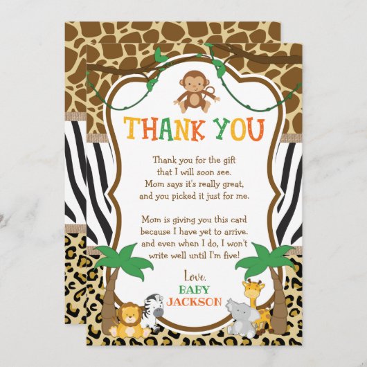 サファリベビーシャワーサンキューカード 招待状 (正面/裏面)
