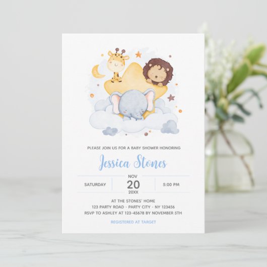 サファリベビーシャワー招待状オンスタームーンスカイ 招待状 (スタンド正面)