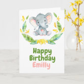 サファリベビーゾウハッピーバースデー カード (黄色い花)