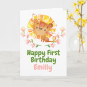 サファリベビーライオンハッピー1歳誕生日カード カード (黄色い花)