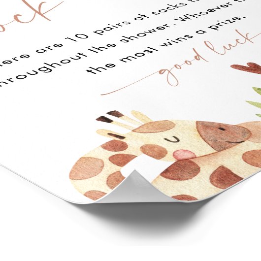 サファリベビー靴下狩りベビシャワーゲームサイン ポスター (角)