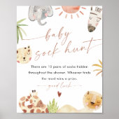 サファリベビー靴下狩りベビシャワーゲームサイン ポスター (正面)