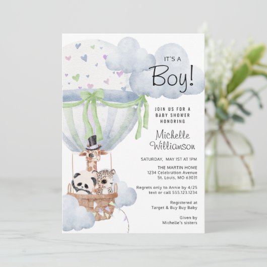サファリホットエアバルーン赤ちゃんシャワー 招待状 (スタンド正面)
