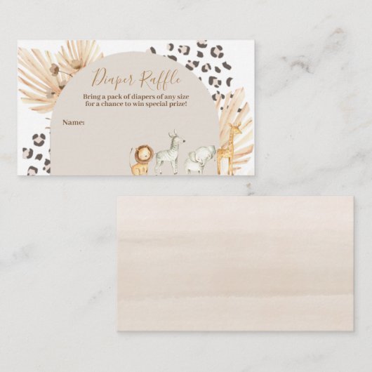 サファリボホアニマルウォーター色おむつラッフル エンクロージャーカード (正面/裏面)