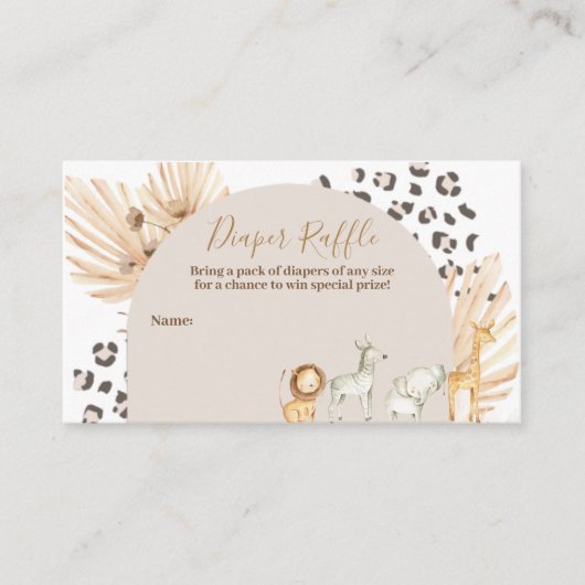 サファリボホアニマルウォーター色おむつラッフル エンクロージャーカード (正面)