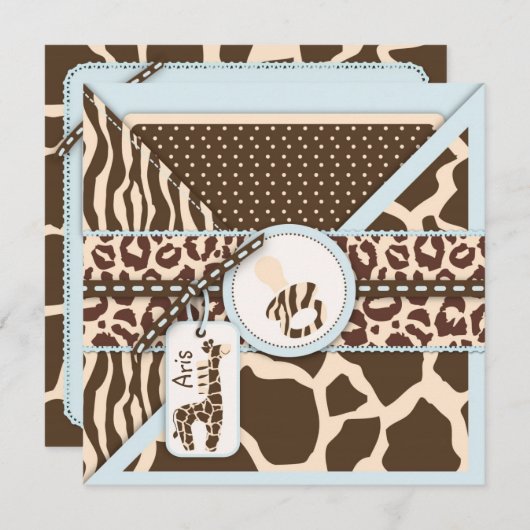 サファリボーイ招待状スクエア_《キリスト教》洗礼式や命名式 招待状 (正面/裏面)