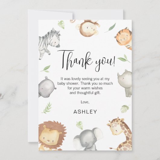 サファリモダンアニマルベビシャワーサンキューカード 招待状 (正面)