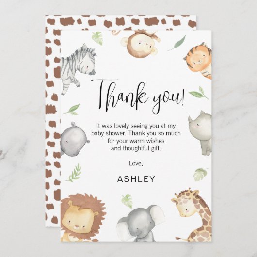 サファリモダンアニマルベビシャワーサンキューカード 招待状 (正面/裏面)