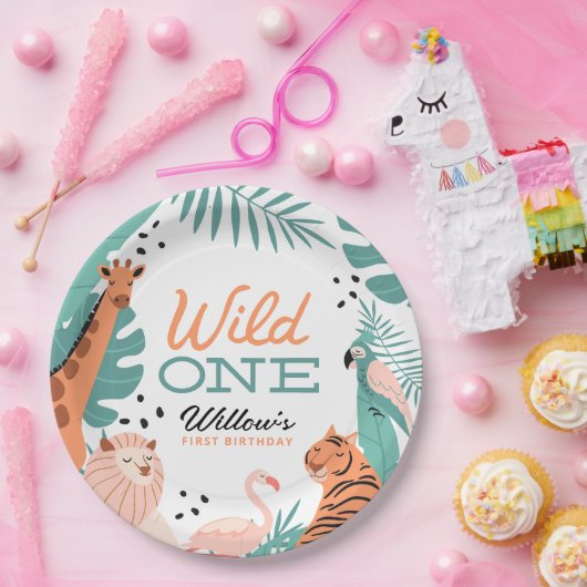 サファリモダンアニマルワイルドワン誕生日パーティー ペーパープレート (パーティー)
