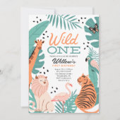 サファリモダンアニマルワイルドワン誕生日パーティー 招待状 (正面)