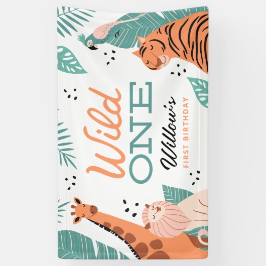 サファリモダンアニマルワイルドワン誕生日パーティー 横断幕 (縦)