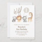 サファリモダンアニマルワイルドワン誕生日 招待状 (正面)