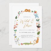 サファリモダンワイルドスリーサーズバースデー招待状 サンキューカード (正面/裏面)