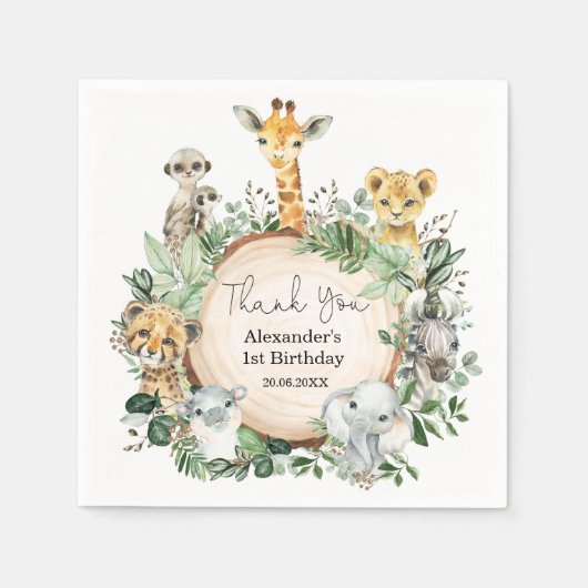 サファリモダン野生動物の緑のパーティー スタンダードカクテルナプキン (正面)