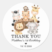 サファリモダン野生動物誕生日ベビーシャワー ラウンドシール (正面)