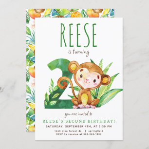 サファリモンキーセカンド誕生日招待状 招待状