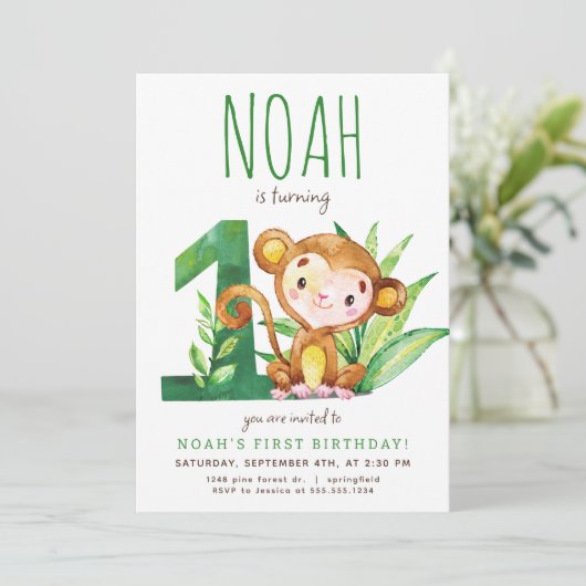 サファリモンキーファースト誕生日招待状 招待状 (スタンド正面)