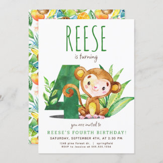 サファリモンキーフォー誕生日招待状 招待状