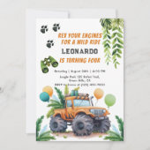 サファリモンスタートラックジャングルアドベンチャーボーイ誕生日 招待状 (正面)