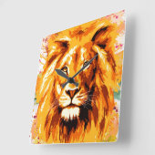 サファリライオンウォールクロック |ライオカラフルン時計 スクエア壁時計 (傾斜)