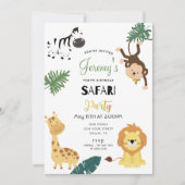 サファリライオンゼブラモンキーリトルボーイ誕生日パーティー 招待状 (正面)