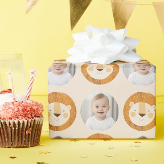 サファリライオンテーマ子供の誕生日写真 ラッピングペーパー (誕生日パーティー)