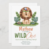 サファリライオントロピカルワイルドワンボーイ誕生日 招待状 (正面/裏面)